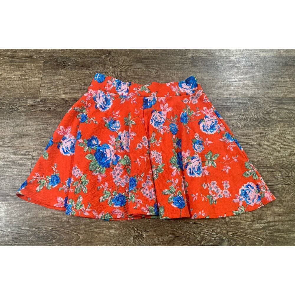 Orange Caramel Flowey Floral Crepe Mini Skirt Size S - Picture 6 of 7